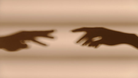 shadows hands white wall. High quality photoの写真素材
