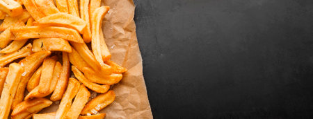 top view french fries paper with . High quality photoの写真素材