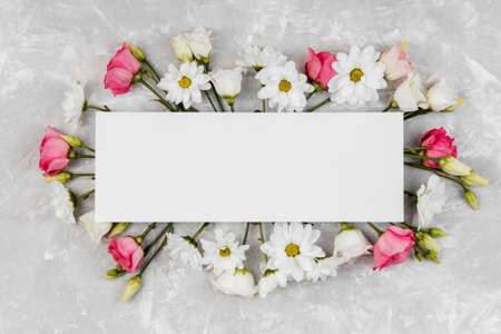 beautiful spring flowers composition with empty frame. High quality photo