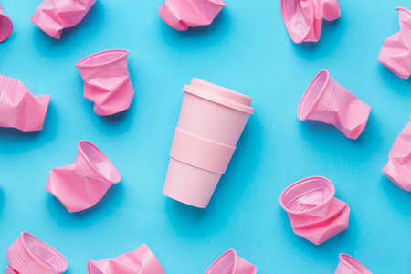 top view collection plastic cups. High quality photo