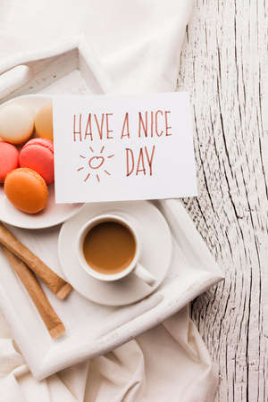 macarons breakfast cup coffee. High quality photoの写真素材