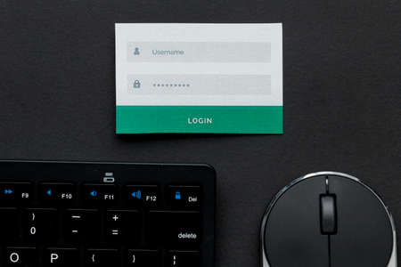 top view username password information with mouse keyboard. High quality photoの写真素材