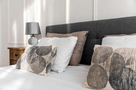bedroom interior design with soft pillows. High quality photoの写真素材