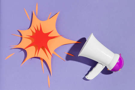 top view megaphone with paper shape. High quality photoの写真素材