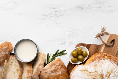 flat lay delicious bread concept. High quality photoの写真素材