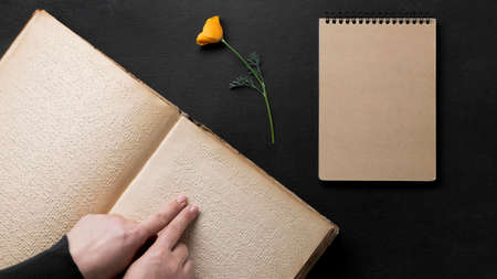 fingers reading book. High quality photoの写真素材