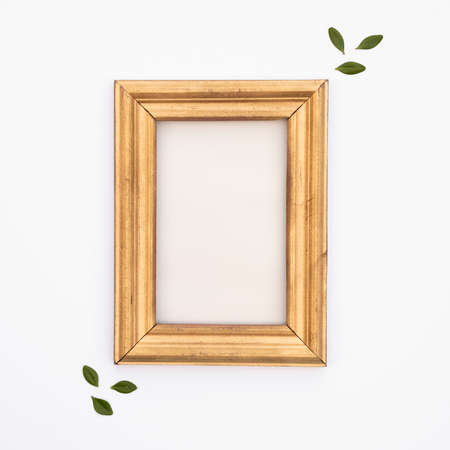flat lay wooden frame with white background. High quality photo