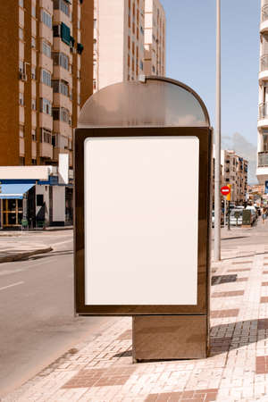 blank advertising stand near street city. High quality photoの写真素材