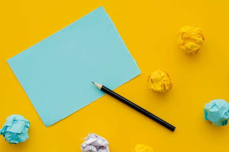 crumpled paper mock up with pencil. High quality photoの写真素材