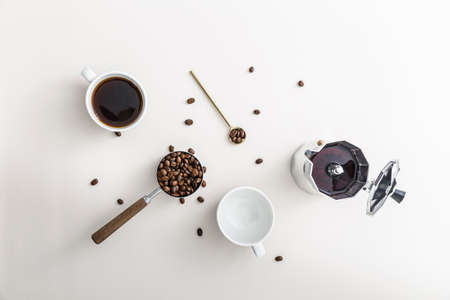 flat lay coffee cup with kettle empty mug. High quality photoの写真素材
