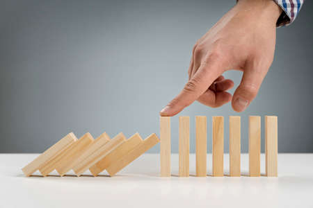 wooden blocks paused from falling. High quality photo