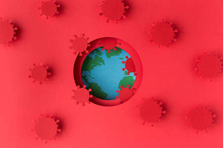 earth globe made out paper with coronaviruses. High quality photo