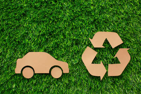 cartoon car recycle sign grass. High quality photoの写真素材