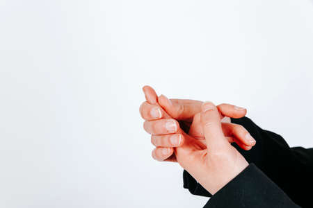 crop female hands with pain finger. High quality photoの写真素材