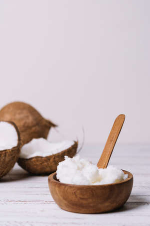 vertical shot bowl with coconut oil. High quality photoの写真素材