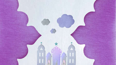 paper towers white purple background. High quality photoの写真素材