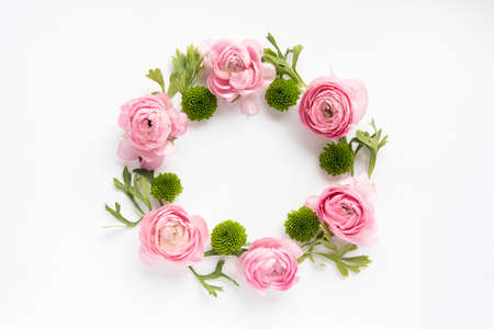 circle from peonies succulents. High quality photoの写真素材