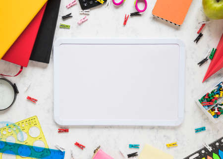 school office supplies white background. High quality photoの写真素材