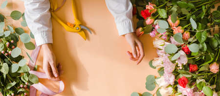 close up florist working table. High quality photoの写真素材
