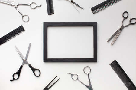 empty frame with hair tools. High quality photoの写真素材