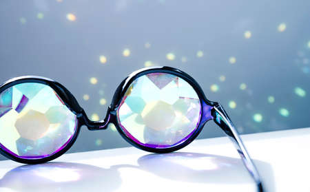 black eyeglasses with shiny sparkling lights. High quality photo