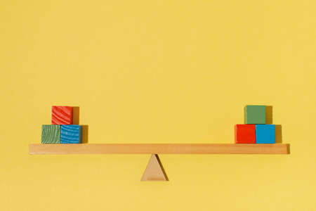 arrangement with wooden colorful cubes. High quality photo
