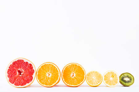 arrangement half fresh tropical fruits. High quality photoの写真素材