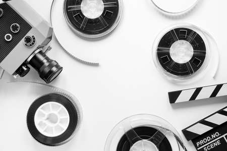 top view film elements white background. High quality photoの写真素材