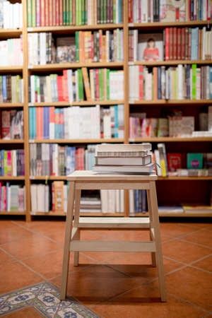 books lying ladder bookstore. High quality photoの写真素材