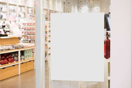 white billboard stuck window display. High quality photoの写真素材