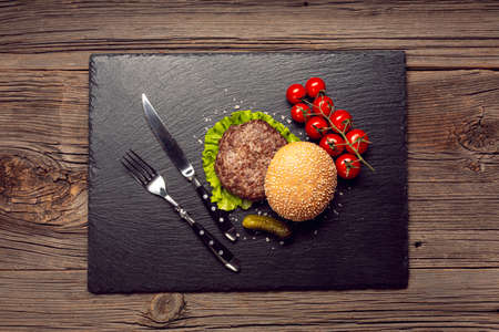 top view buger black board. High quality photoの写真素材