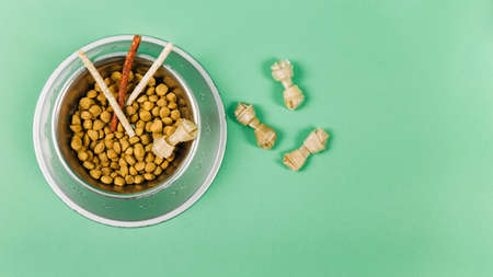 bowl pet daities green background. High quality photoの写真素材