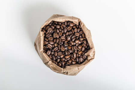 top view coffee beans paper bag. High quality photo