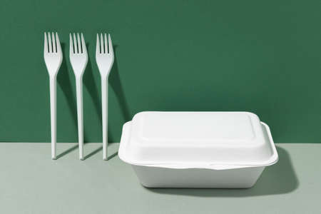 white plastic forks fast food container. High quality photoの写真素材