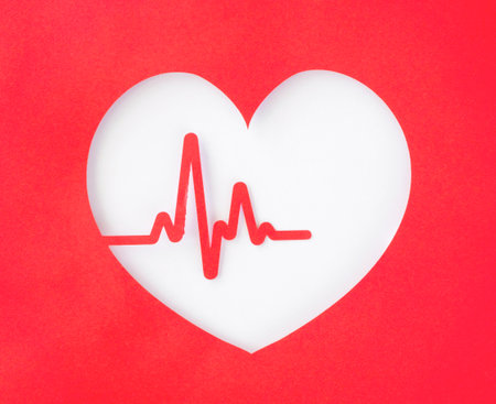 top view paper heart cut out with heartbeat. High quality photoの写真素材
