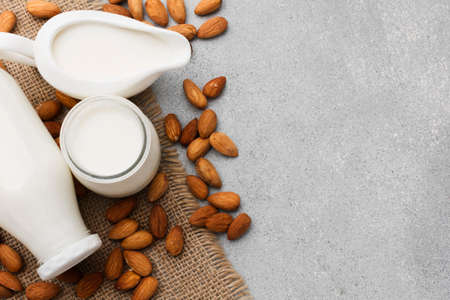 top view organic milk almonds. High quality photoの写真素材
