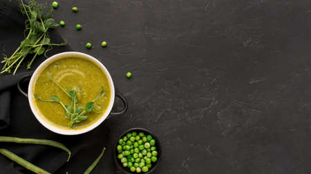 top view winter peas soup with copy space. High quality photoの写真素材