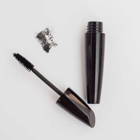 top view black mascara with grey background. High quality photoの写真素材