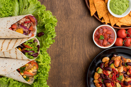 top view delicious mexican food ready be served. High quality photoの写真素材