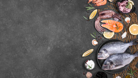top view fish ingredients. High quality photoの写真素材