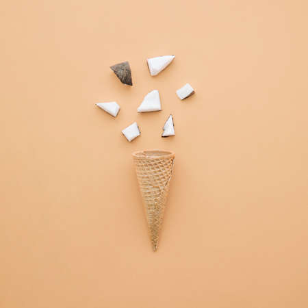 ice cream concept with cone coconut pieces. High quality photo