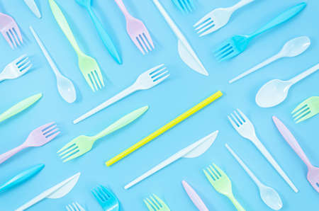 top view disposable picnic cutlery composition. High quality photo