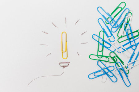 top view paperclip lightbulb. High quality photoの写真素材