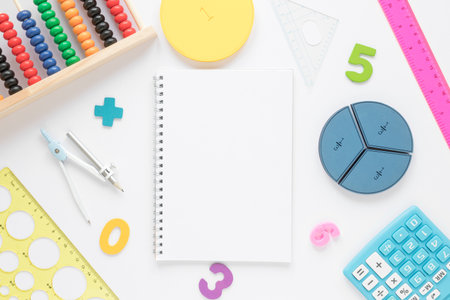 mathematics with numbers copy space empty notepad. High quality photoの写真素材