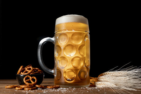 mug with blonde beer pretzels. High quality photoの写真素材
