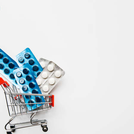 top view pills inside shopping cart. High quality photoの写真素材