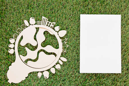world environment day wooden object empty card grass. High quality photoの写真素材