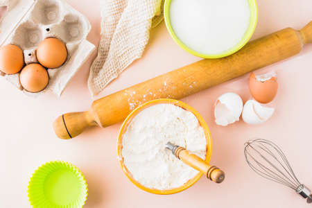 high angle view ingredients baking cake. High quality photoの写真素材