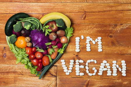 heart shaped vegetable arrangement wooden background. High quality photoの写真素材