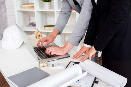 sales agent using laptop. High quality photo